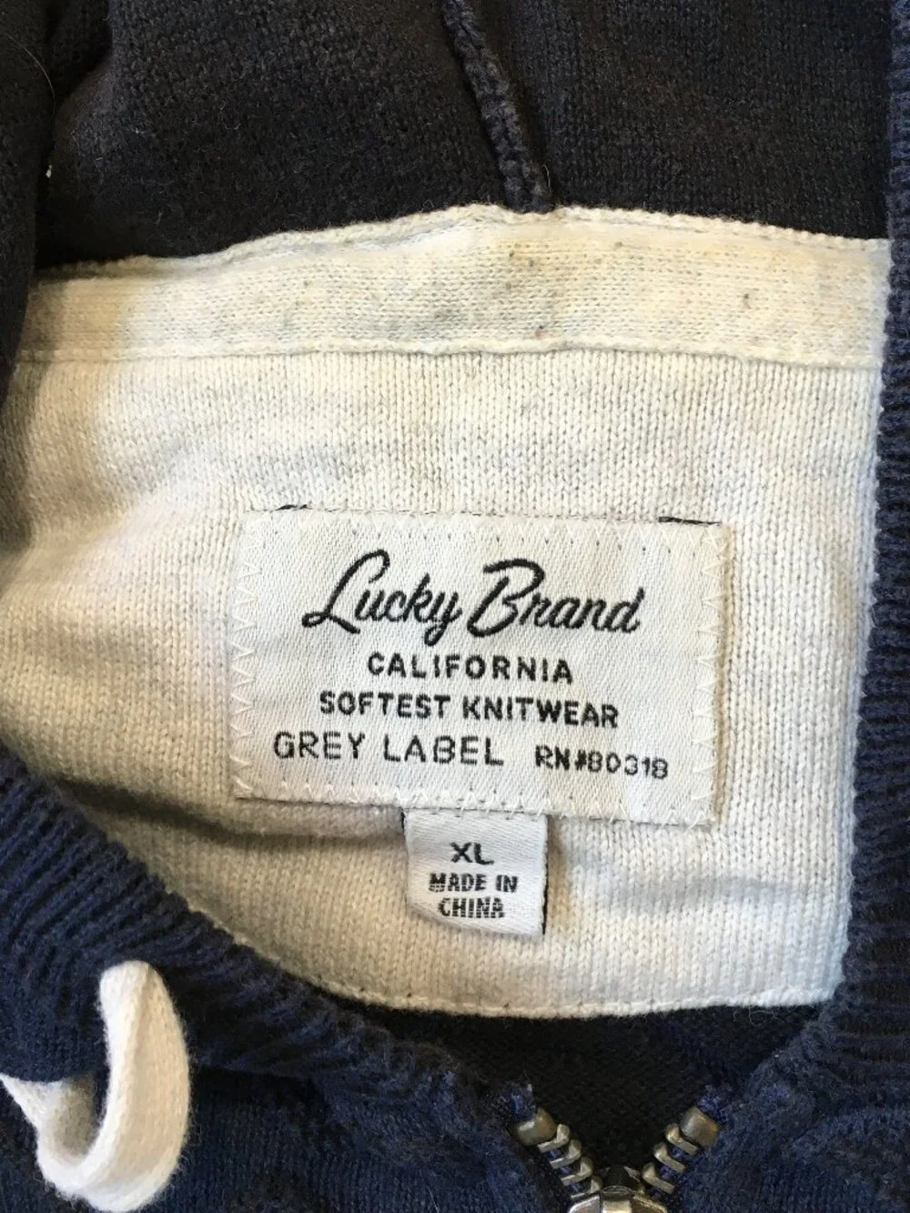 LOTUS Grey Label LUCKY BRAND Blue Black Embroidery Knit Hooded Full Zip Jacket